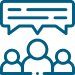 Crowd of people talking icon in blue
