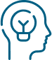 Lightbulb in head icon in blue