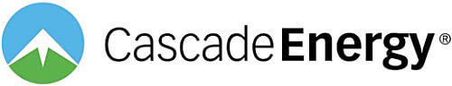 Cascade Energy logo showing a blue circle with a stylized white mountain and green base, next to the text CascadeEnergy in black font.
