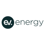 Logo for ev.energy featuring the letters ev. in white inside a dark circle, followed by the word energy in lowercase, dark, modern font on a white background.
