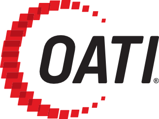OATI logo featuring the letters OATI in bold black text, partially encircled by a curved line of red squares that decrease in size from left to right.
