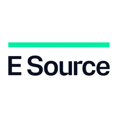 Logo with the words E Source in bold black font below a horizontal turquoise line on a white background.
