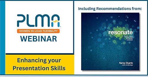 PLMA webinar on enhancing presentation skills, featuring recommendations from the book Resonate by Nancy Duarte.