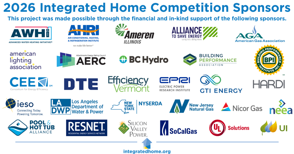 Logos of various 2026 Integrated Home Competition sponsors arranged in rows with blue and green text above.